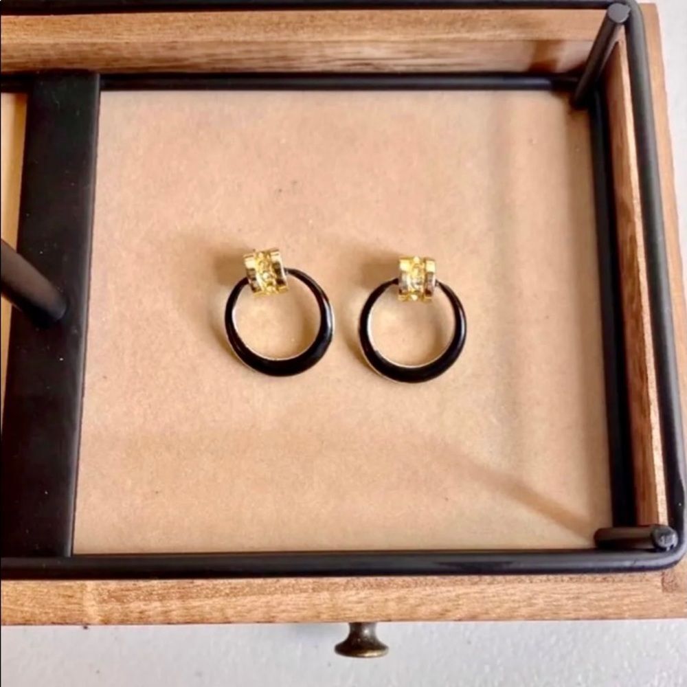Retro Enamel and Diamond Hoop Earrings